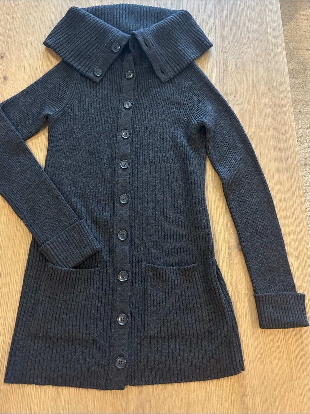 Vince Ribbed Foldover Collar Cardigan
